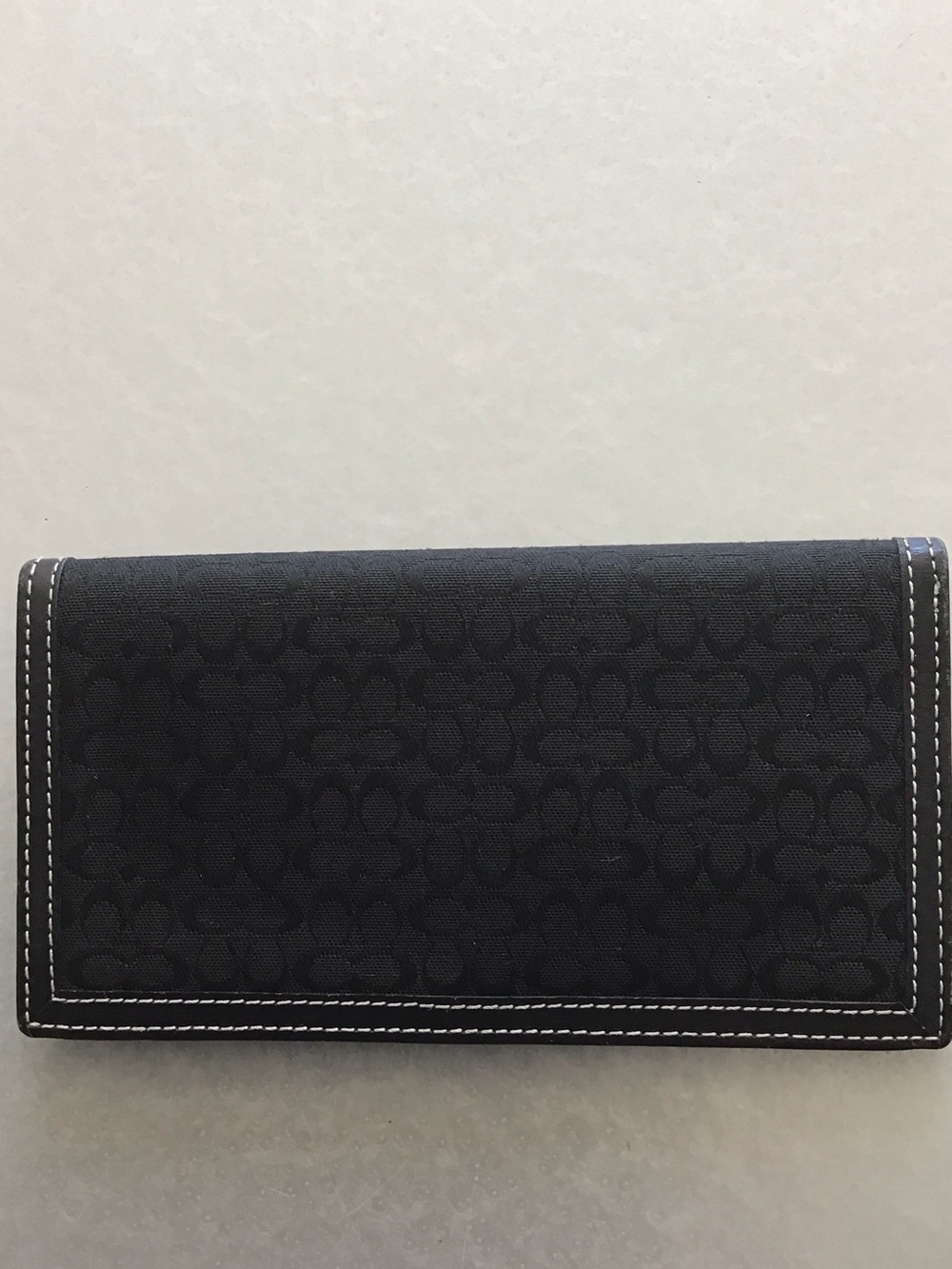 Coach Black Signature Continental Wallet with White Stitching